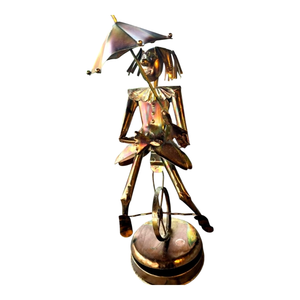 Vintage Metal Art Clown On Unicycle With Umbrella/Vintage Musical Cafe Metal Art